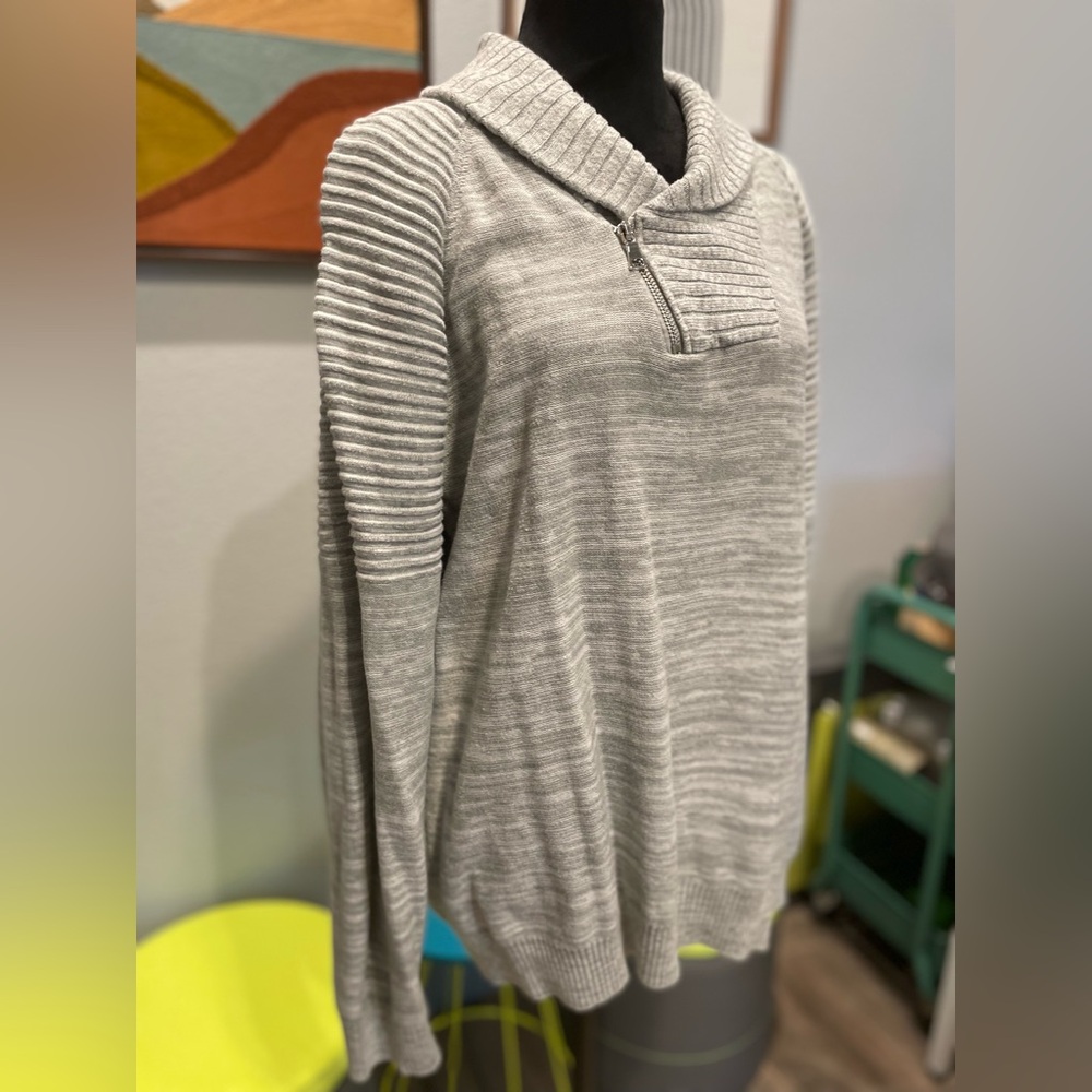 INC | Men’s | XL | Roll Neck Collar | Moto Zip Neckline | Heather Grey | Sweater